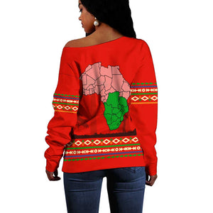 Wildlife South Africa Off Shoulder Sweater Tribal Pattern National Flag Safari Silhouettes