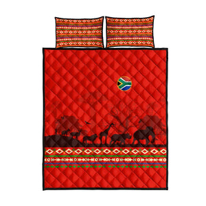 Wildlife South Africa Quilt Bed Set Tribal Pattern National Flag Safari Silhouettes