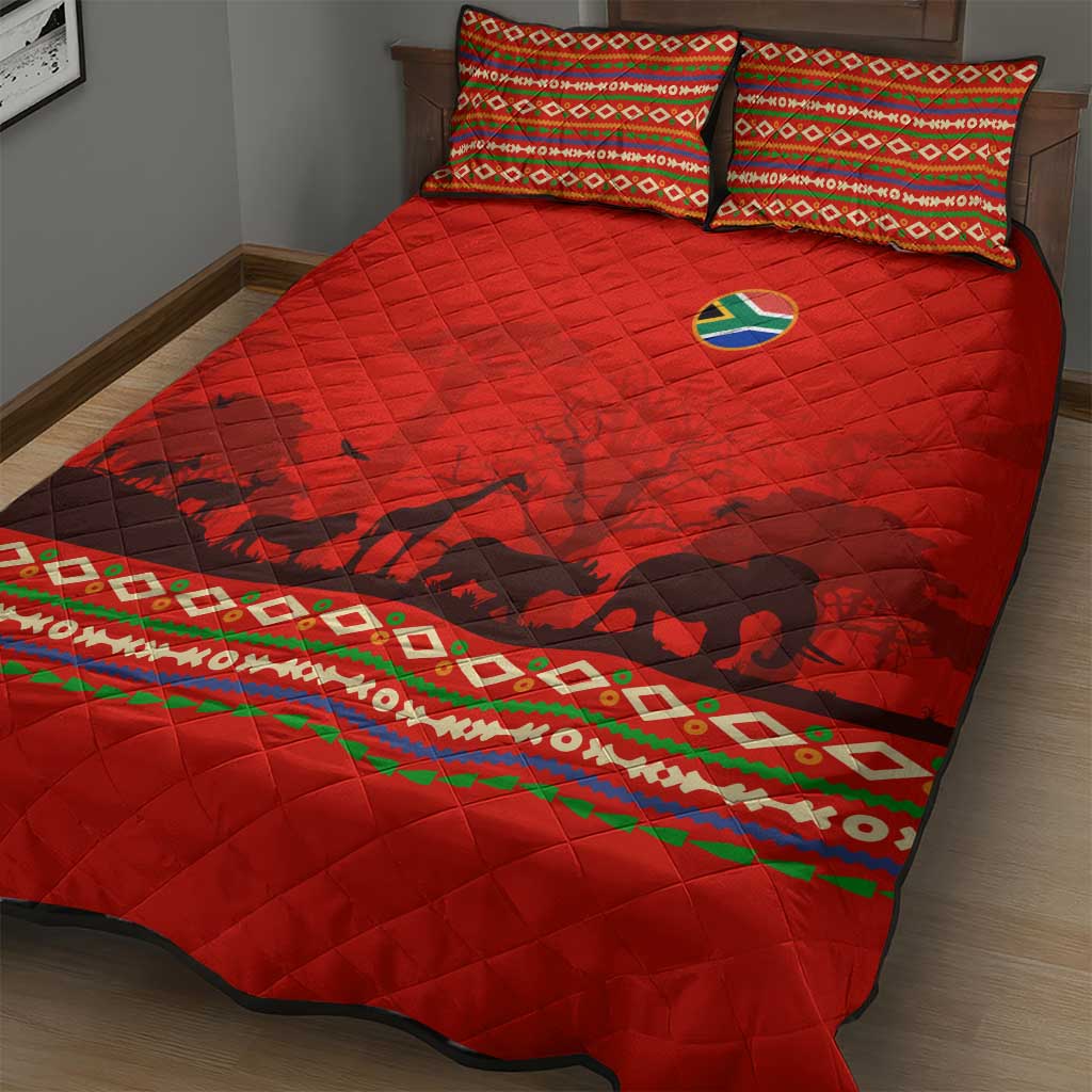 Wildlife South Africa Quilt Bed Set Tribal Pattern National Flag Safari Silhouettes