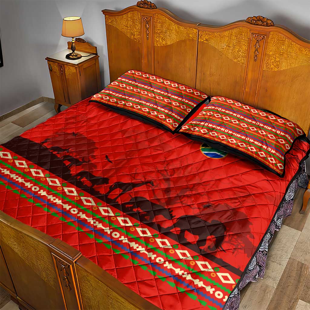 Wildlife South Africa Quilt Bed Set Tribal Pattern National Flag Safari Silhouettes