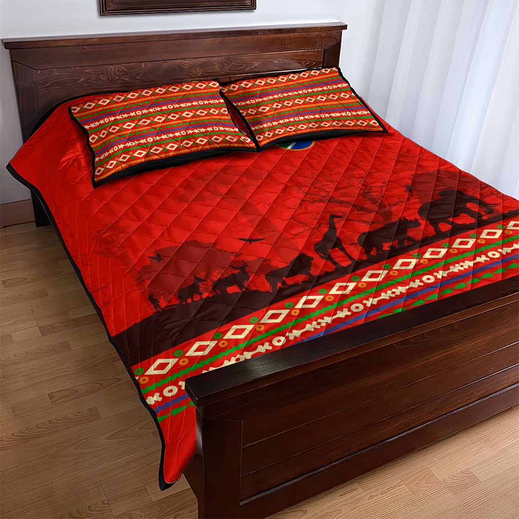 Wildlife South Africa Quilt Bed Set Tribal Pattern National Flag Safari Silhouettes