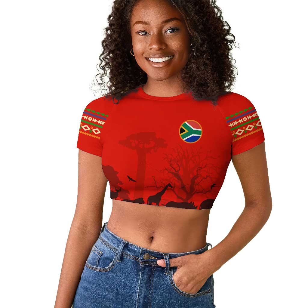 Wildlife South Africa Raglan Cropped T shirt Tribal Pattern National Flag Safari Silhouettes