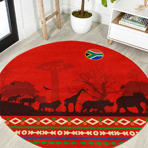 Wildlife South Africa Round Carpet Tribal Pattern National Flag Safari Silhouettes