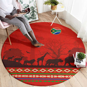 Wildlife South Africa Round Carpet Tribal Pattern National Flag Safari Silhouettes
