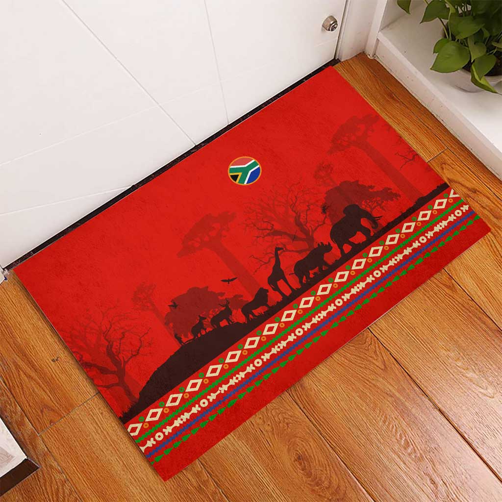 Wildlife South Africa Rubber Doormat Tribal Pattern National Flag Safari Silhouettes