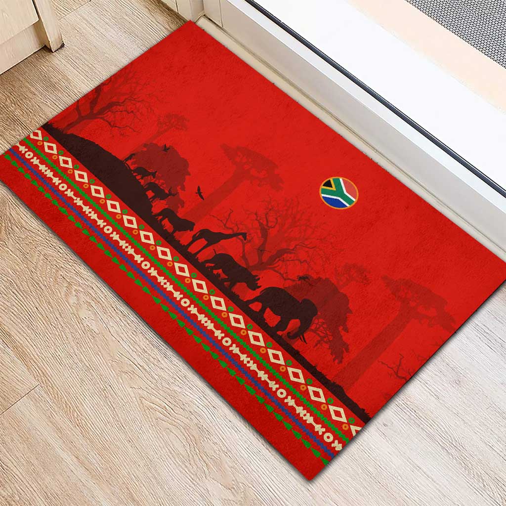 Wildlife South Africa Rubber Doormat Tribal Pattern National Flag Safari Silhouettes
