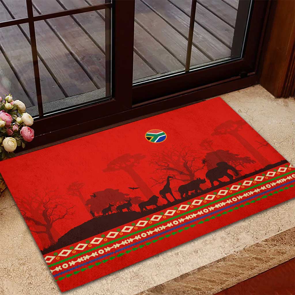 Wildlife South Africa Rubber Doormat Tribal Pattern National Flag Safari Silhouettes