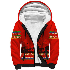 Wildlife South Africa Sherpa Hoodie Tribal Pattern National Flag Safari Silhouettes