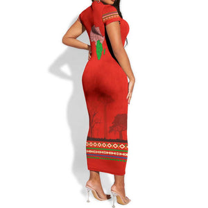 Wildlife South Africa Short Sleeve Bodycon Dress Tribal Pattern National Flag Safari Silhouettes TS04