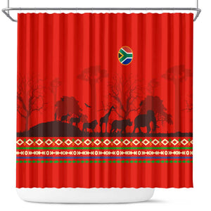 Wildlife South Africa Shower Curtain Tribal Pattern National Flag Safari Silhouettes