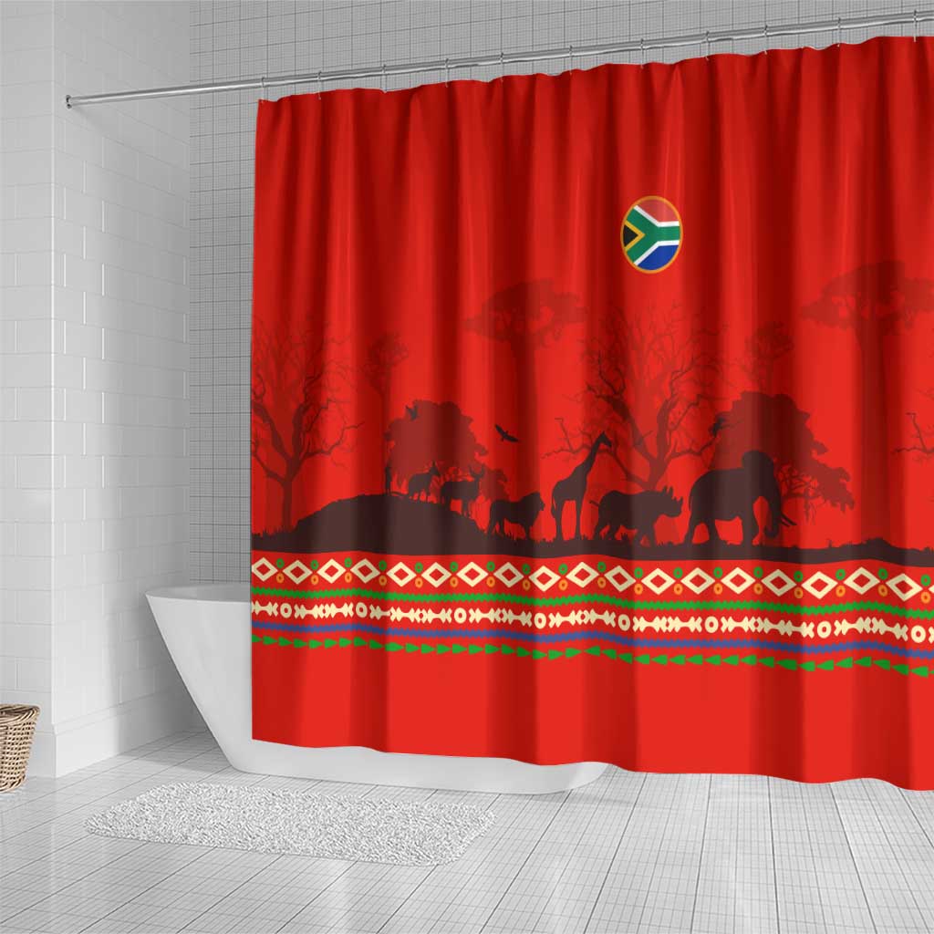 Wildlife South Africa Shower Curtain Tribal Pattern National Flag Safari Silhouettes