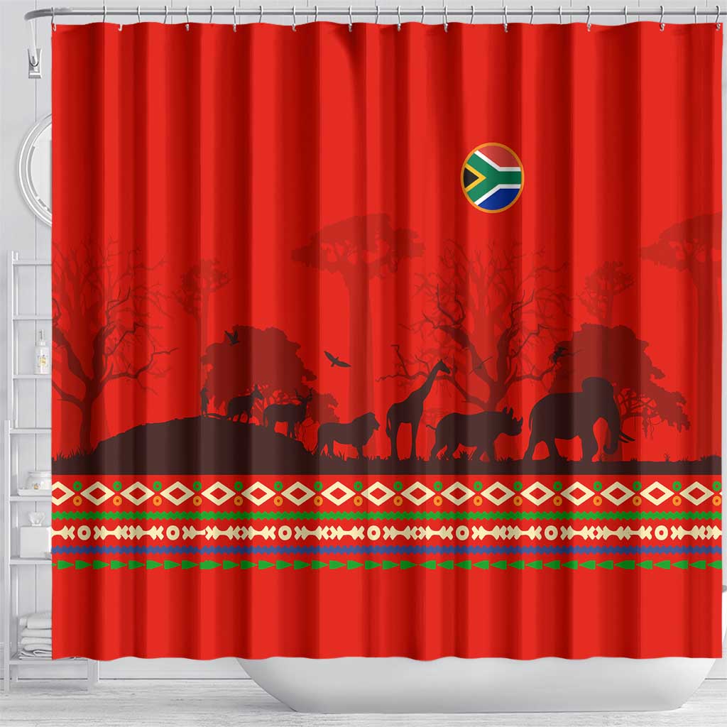 Wildlife South Africa Shower Curtain Tribal Pattern National Flag Safari Silhouettes