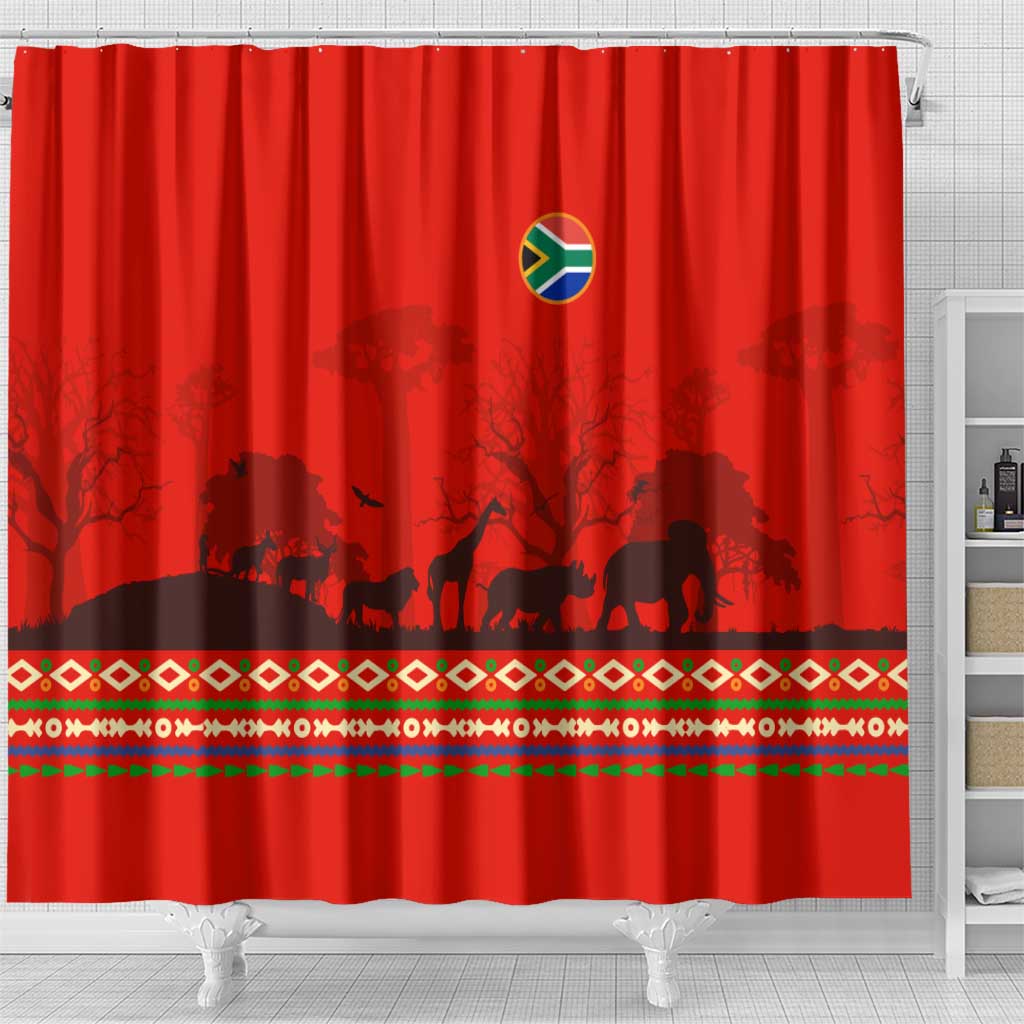 Wildlife South Africa Shower Curtain Tribal Pattern National Flag Safari Silhouettes