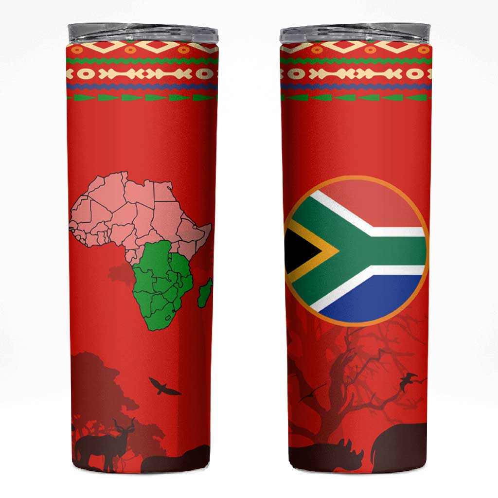 Wildlife South Africa Skinny Tumbler Tribal Pattern National Flag Safari Silhouettes