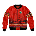 Wildlife South Africa Sleeve Zip Bomber Jacket Tribal Pattern National Flag Safari Silhouettes