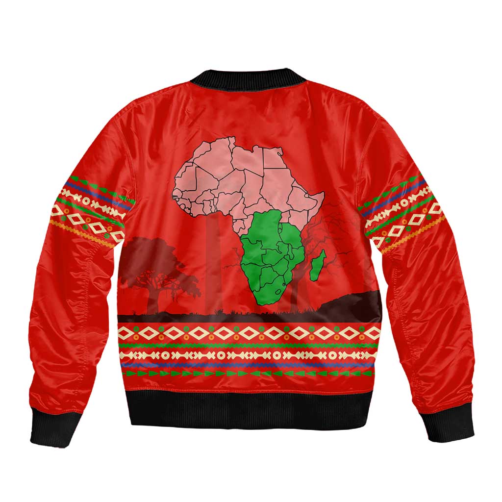 Wildlife South Africa Sleeve Zip Bomber Jacket Tribal Pattern National Flag Safari Silhouettes