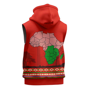 Wildlife South Africa Sleeveless Hoodie Tribal Pattern National Flag Safari Silhouettes - African Pride