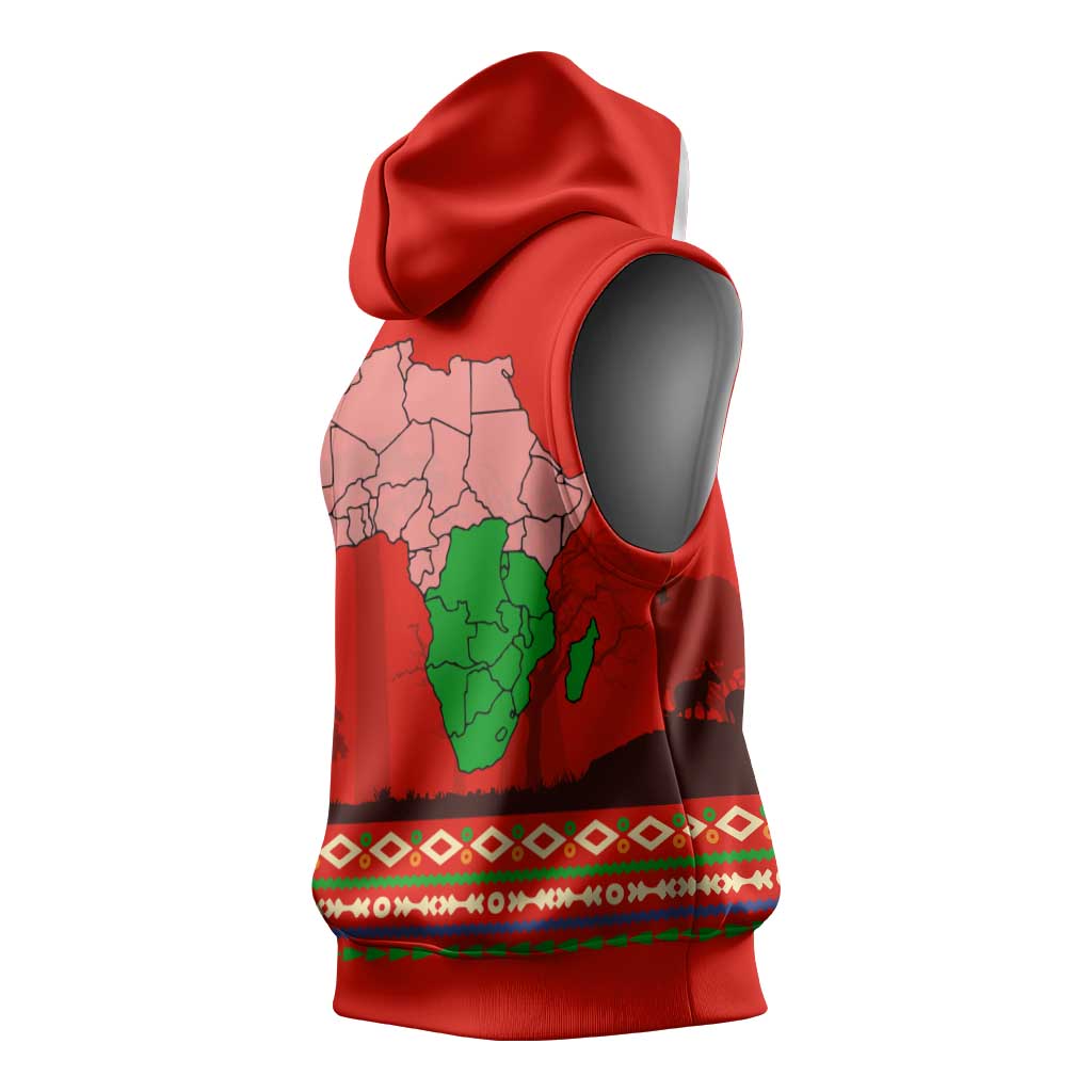 Wildlife South Africa Sleeveless Hoodie Tribal Pattern National Flag Safari Silhouettes - African Pride