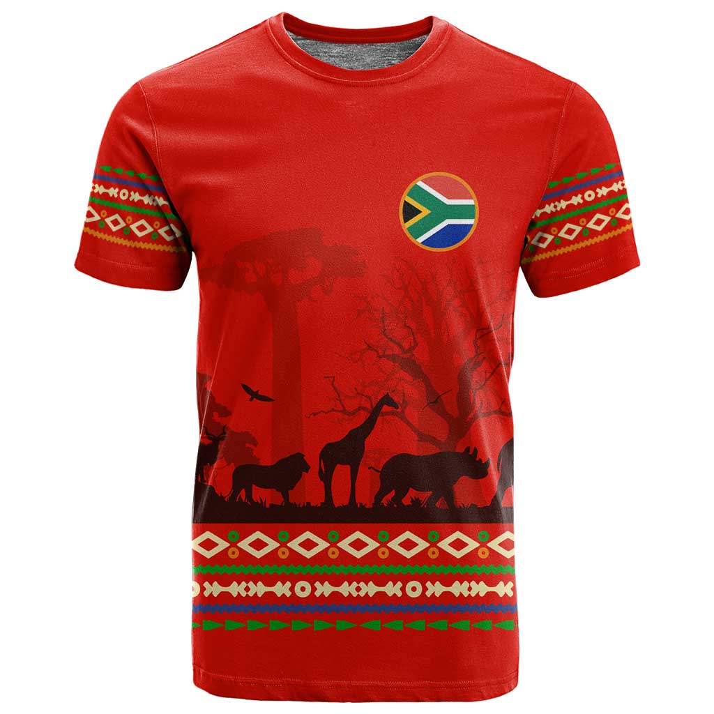 Wildlife South Africa T shirt Tribal Pattern National Flag Safari Silhouettes