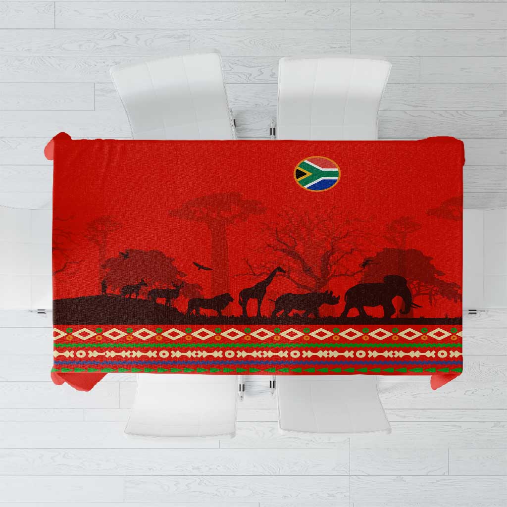 Wildlife South Africa Tablecloth Tribal Pattern National Flag Safari Silhouettes
