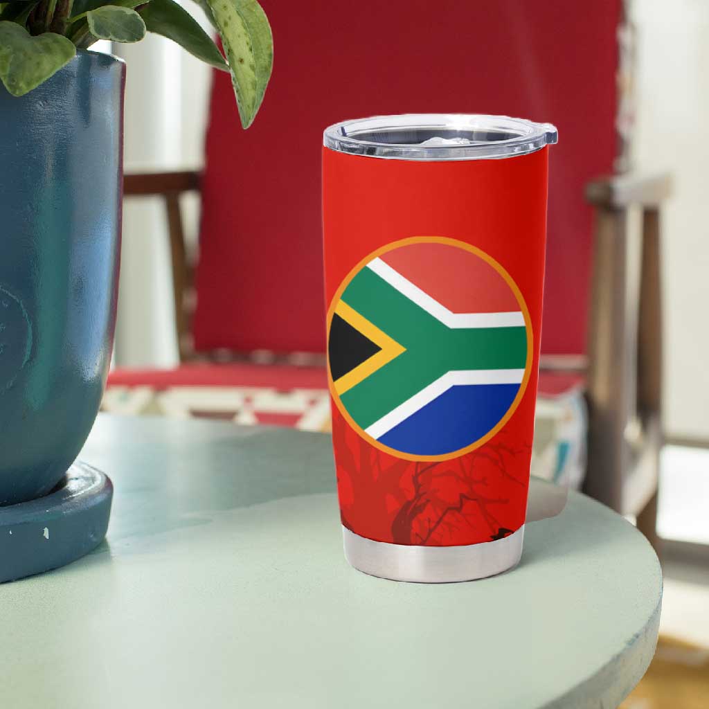 Wildlife South Africa Tumbler Cup Tribal Pattern National Flag Safari Silhouettes