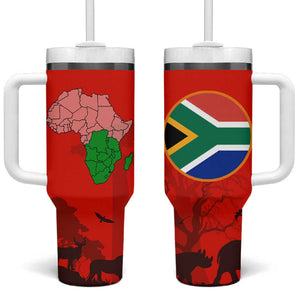 Wildlife South Africa Tumbler With Handle Tribal Pattern National Flag Safari Silhouettes