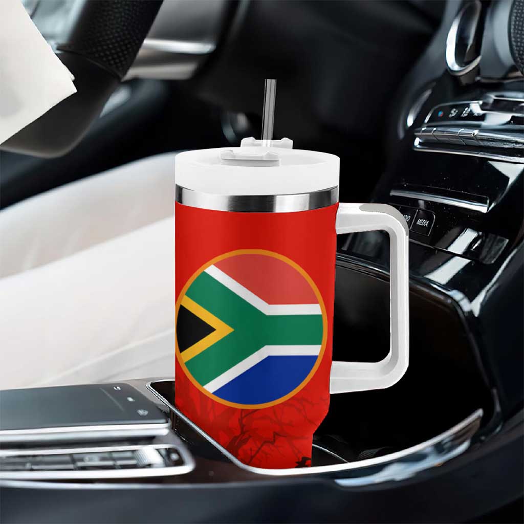 Wildlife South Africa Tumbler With Handle Tribal Pattern National Flag Safari Silhouettes