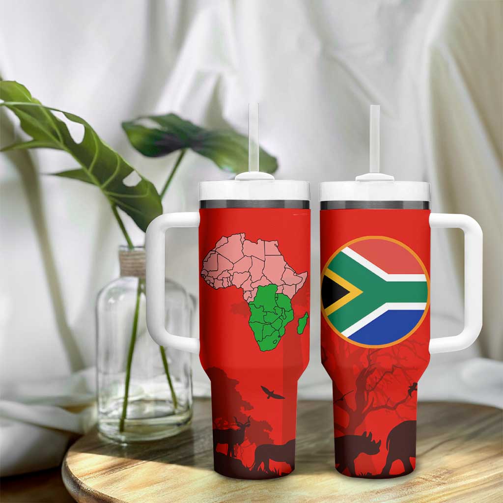 Wildlife South Africa Tumbler With Handle Tribal Pattern National Flag Safari Silhouettes