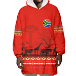 Wildlife South Africa Wearable Blanket Hoodie Tribal Pattern National Flag Safari Silhouettes