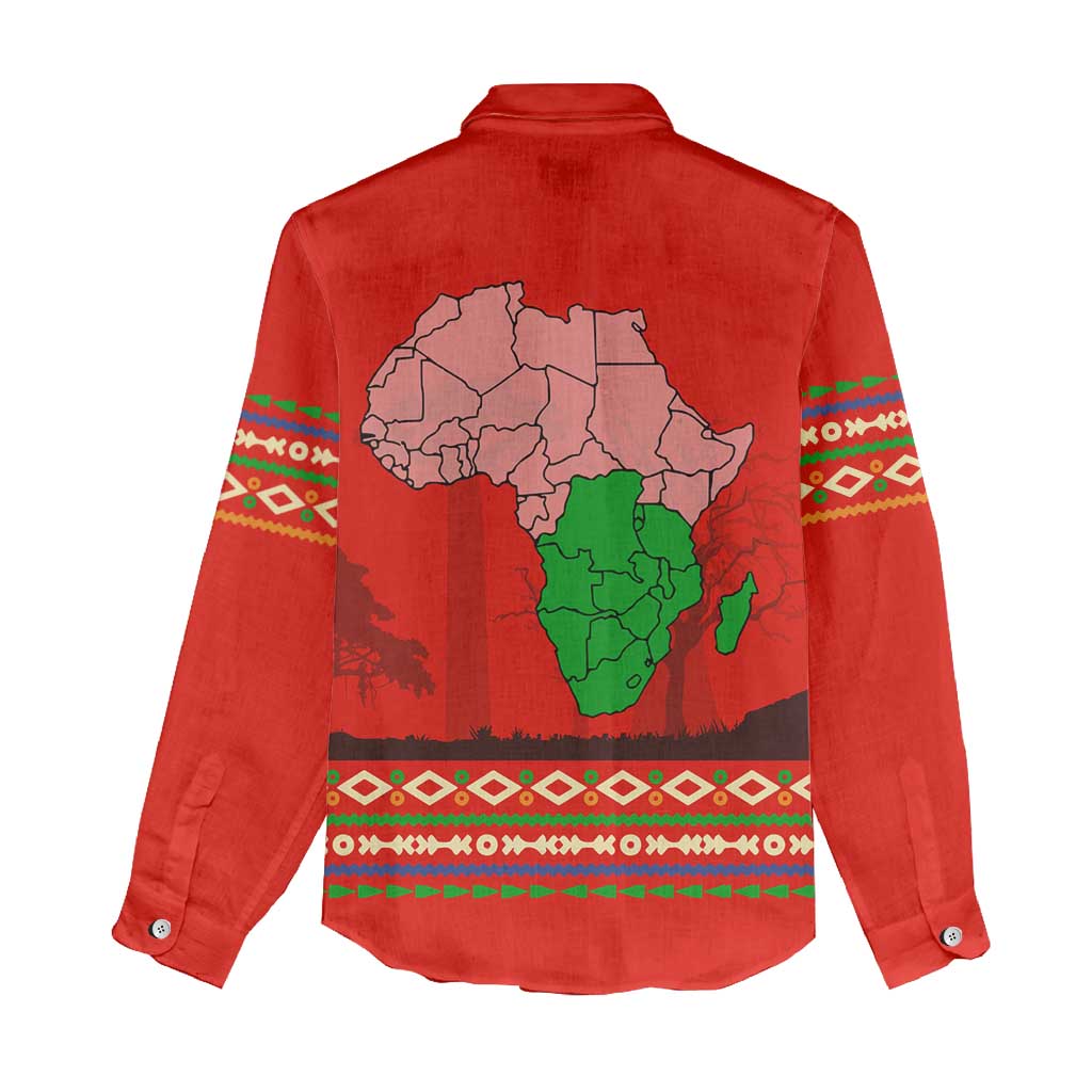 Wildlife South Africa Women Casual Shirt Tribal Pattern National Flag Safari Silhouettes
