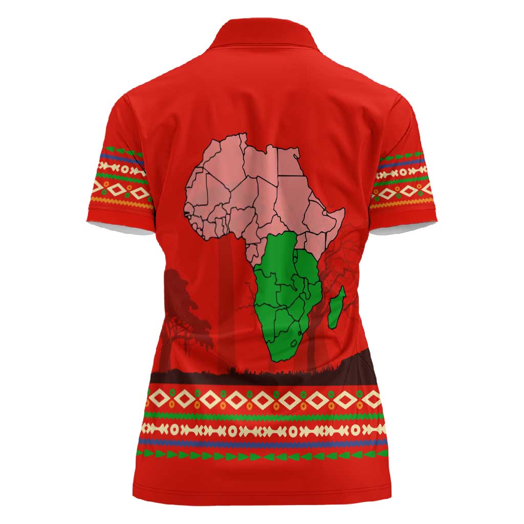 Wildlife South Africa Women Polo Shirt Tribal Pattern National Flag Safari Silhouettes