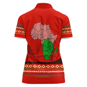 Wildlife South Africa Women Polo Shirt Tribal Pattern National Flag Safari Silhouettes