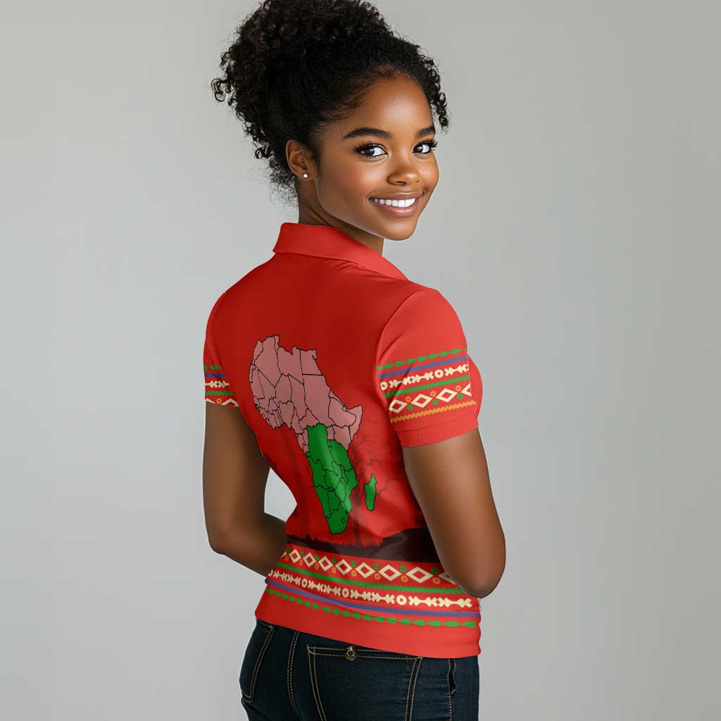 Wildlife South Africa Women Polo Shirt Tribal Pattern National Flag Safari Silhouettes