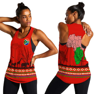 Wildlife South Africa Women Racerback Tank Tribal Pattern National Flag Safari Silhouettes