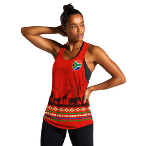 Wildlife South Africa Women Racerback Tank Tribal Pattern National Flag Safari Silhouettes