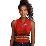 Wildlife South Africa Women Sleeveless Polo Shirt Tribal Pattern National Flag Safari Silhouettes