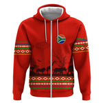 Wildlife South Africa Zip Hoodie Tribal Pattern National Flag Safari Silhouettes