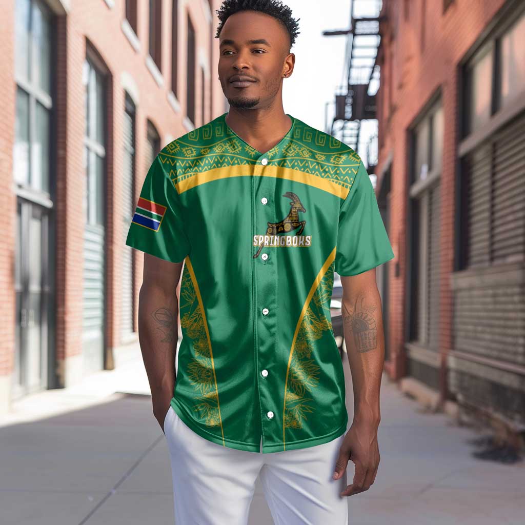 South Africa Springboks Baseball Jersey with Tribal Antelope Design and Floral Accents