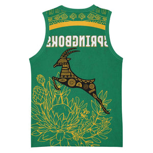 South Africa Springboks Basketball Jersey with Tribal Antelope Design and Floral Accents - African Pride