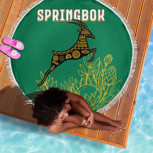South Africa Springboks Beach Blanket with Tribal Antelope Design and Floral Accents