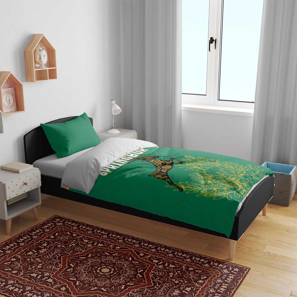 South Africa Springboks Bedding Set with Tribal Antelope Design and Floral Accents