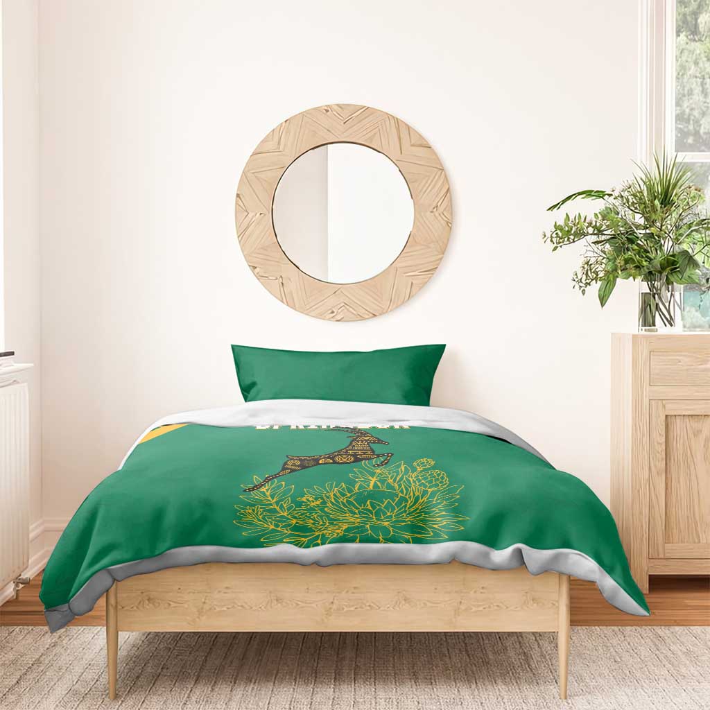 South Africa Springboks Bedding Set with Tribal Antelope Design and Floral Accents