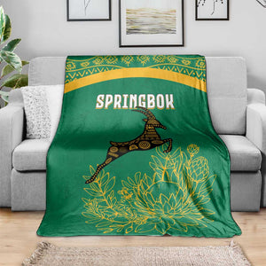 South Africa Springboks Blanket with Tribal Antelope Design and Floral Accents