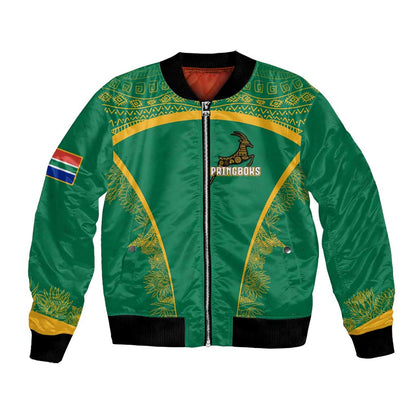 South Africa Springboks Bomber Jacket with Tribal Antelope Design and Floral Accents