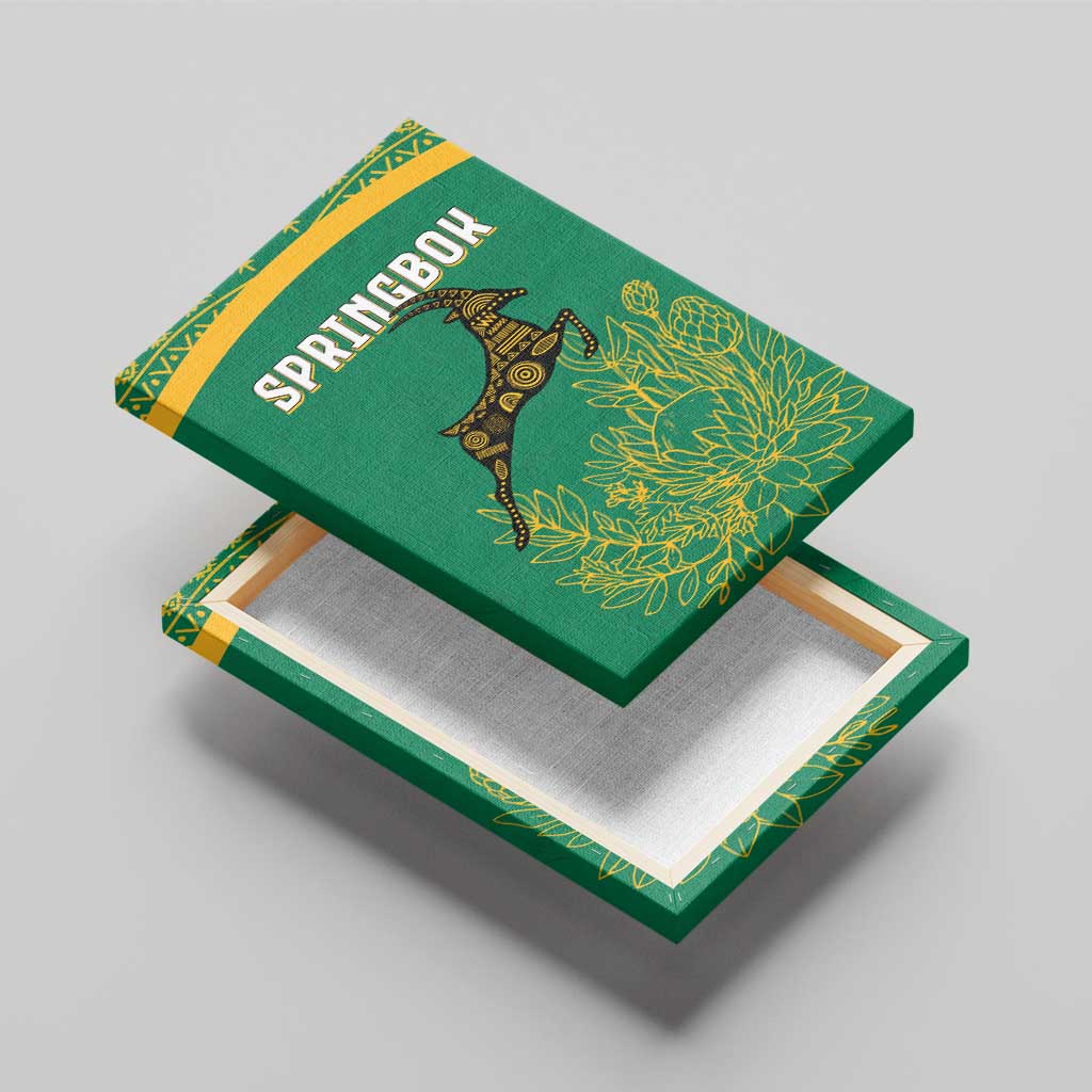 South Africa Springboks Canvas Wall Art with Tribal Antelope Design and Floral Accents