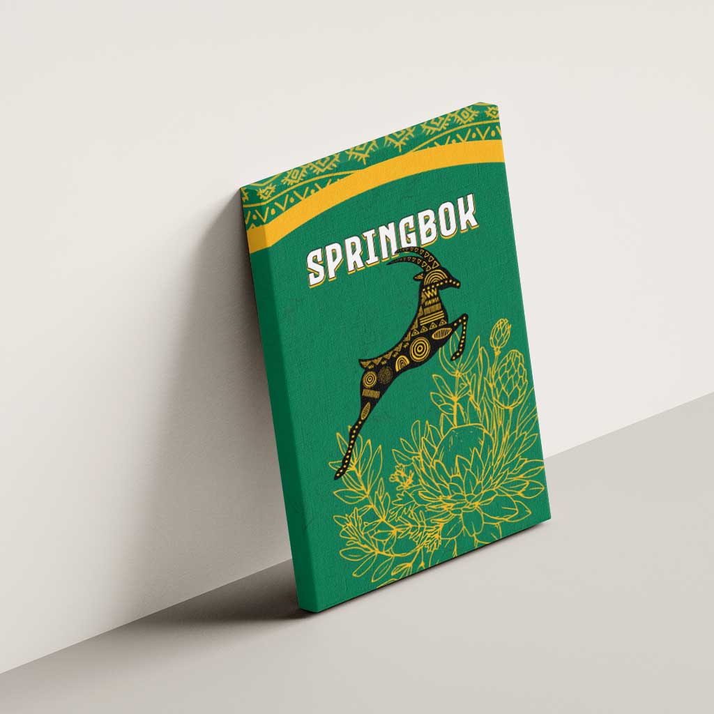 South Africa Springboks Canvas Wall Art with Tribal Antelope Design and Floral Accents