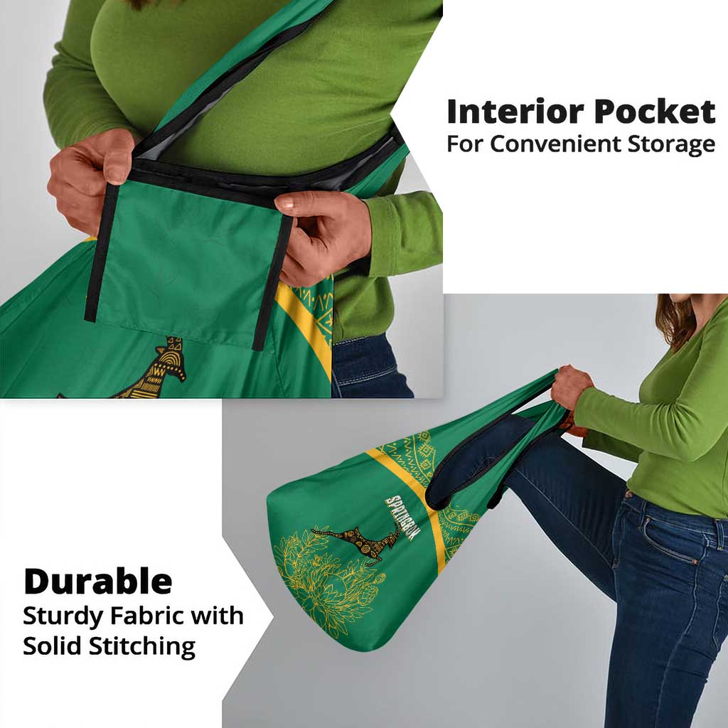 South Africa Springboks Grocery Bag with Tribal Antelope Design and Floral Accents