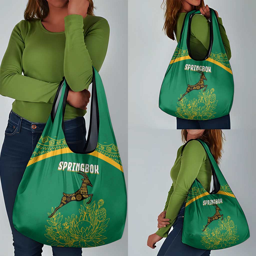 South Africa Springboks Grocery Bag with Tribal Antelope Design and Floral Accents