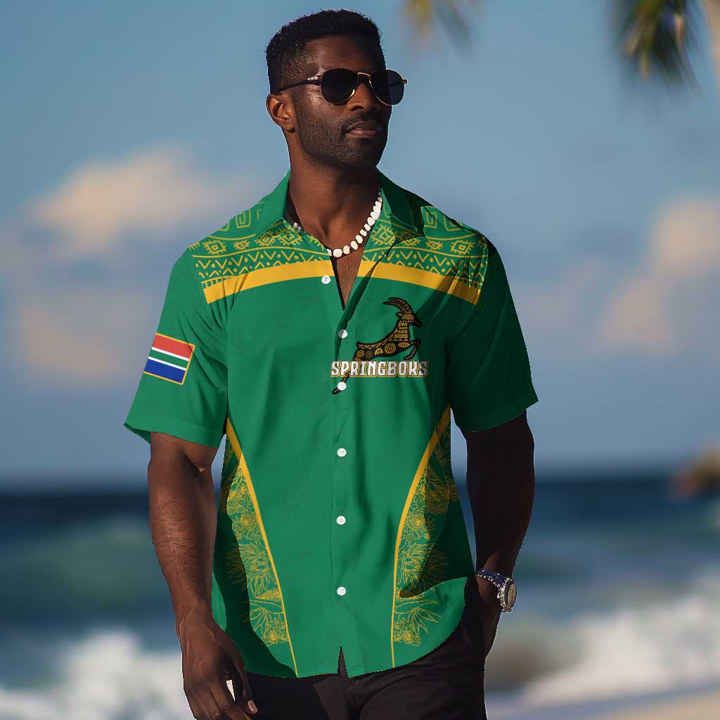 South Africa Springboks Hawaiian Shirt with Tribal Antelope Design and Floral Accents