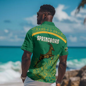 South Africa Springboks Hawaiian Shirt with Tribal Antelope Design and Floral Accents